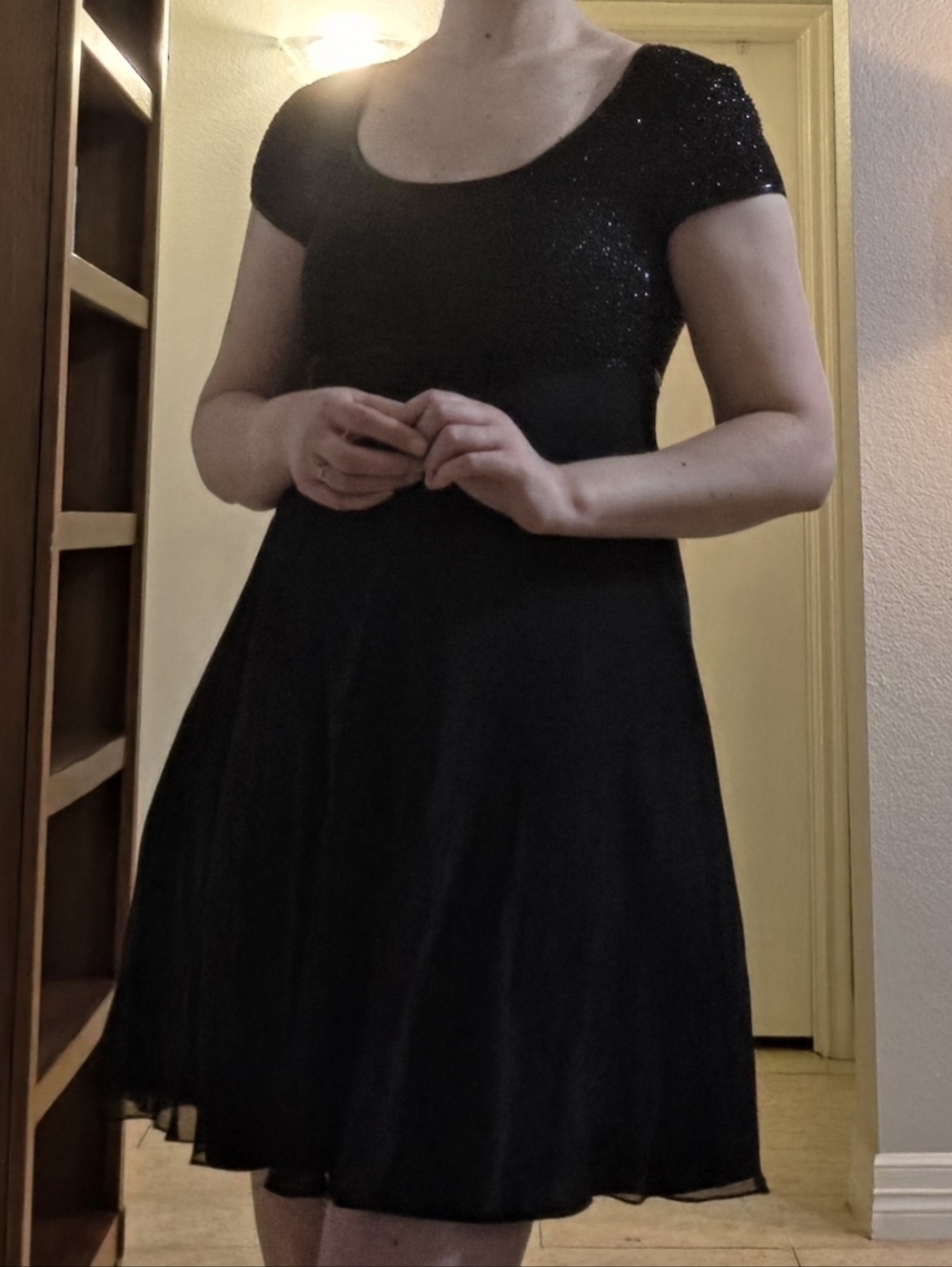 Vintage Little Black Dress - Beaded Bodice, Empire Waist, Flowing Silk Skirt - Picture 16 of 16